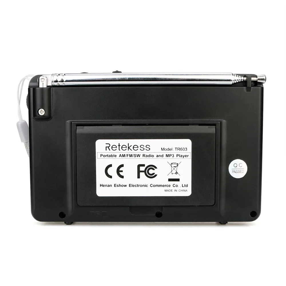 Портативный радио FM/AM/SW RETEKESS TR603 Поддержка Micro SD карты USB драйвер AUX вход MP3 плеер