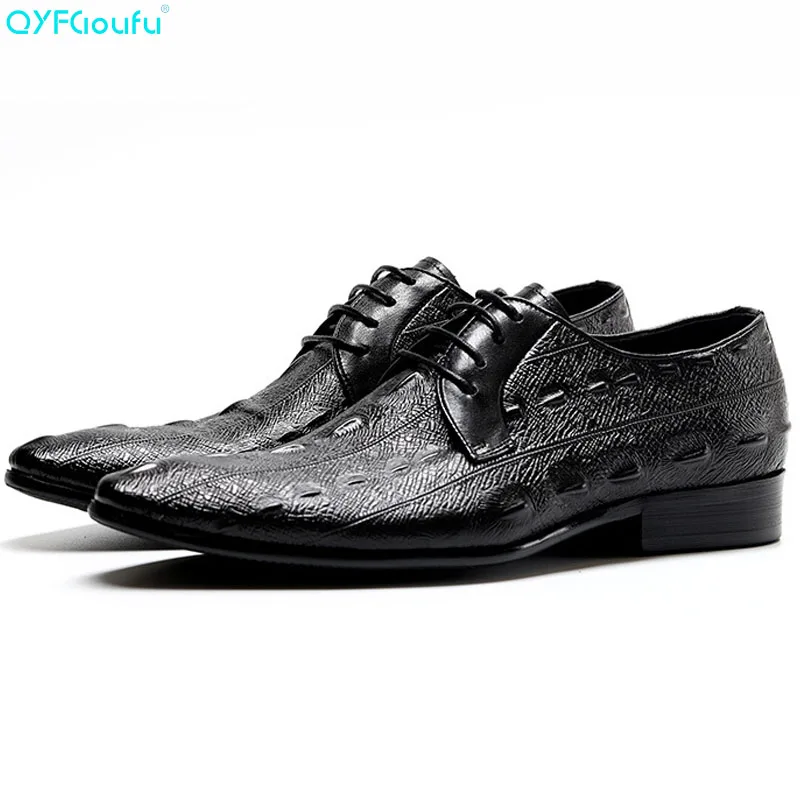 

Crocodile Pattern Genuine Cow Leather Shoes Men For Wedding Fashion Dress Shoes Oxfords Black Blue Pointed Toe Shoes
