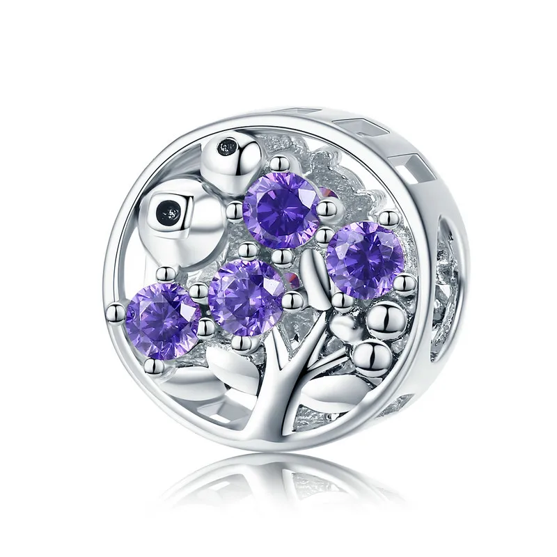 

MOWIMO Tree Flower Purple Stone Beads 925 Sterling Silver Fit Original Pandora Bracelet Charms S925 Jewelry Accessories BNC015