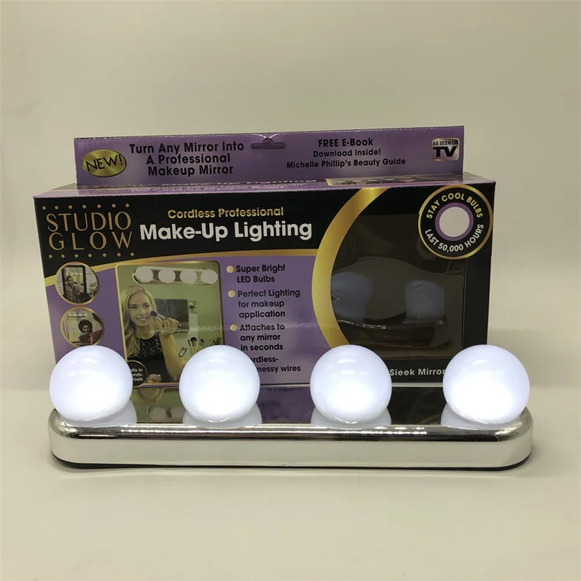 

Super Fashion Excellent Studio Glow Vanity Makeup Light Super Bright 4 LED Bulb Battery Powered Drop Shipping 2019