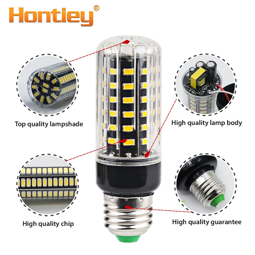 Hontiey E27 Светодиодный светильник E14 SMD5736 светодиодный светильник переменного тока 110 В 220 В светодиодный светильник-кукуруза 3,5 Вт 5 Вт 7 Вт 9 Вт 12 Вт 15 Вт 20 Вт для гостиной ампулы