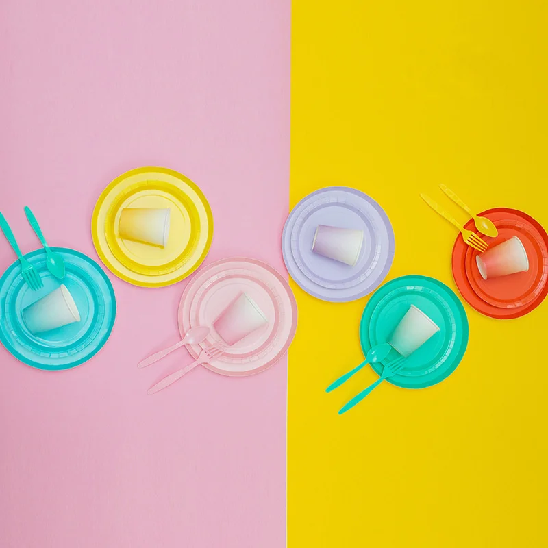 

8pcs/lot disposable tableware set Macaron paper plate cup birthday Christmas wedding Decor Kids Baby Shower Party Supplies