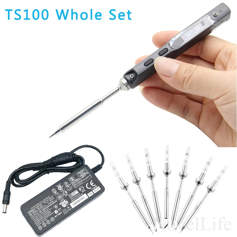 

TS100 65W Mini Electric Soldering Iron Station Kit Digital OLED Display Adjustable Temperatur with 7pcs Solder Tips Power Supply