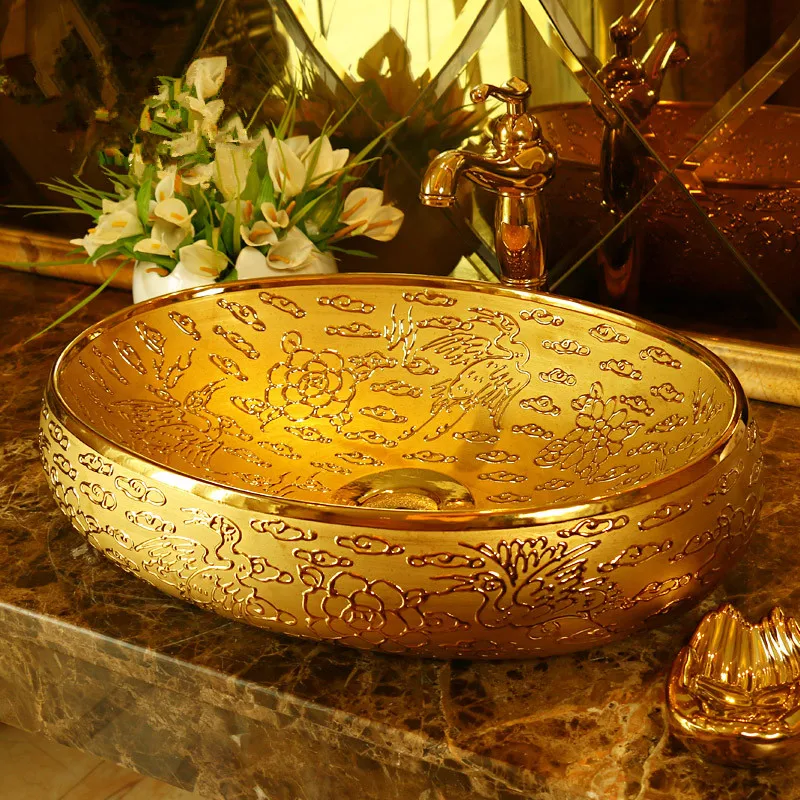 Golden/silver Auspicious Clouds Jingdezhen Ceramic Wash Basin Art Basin