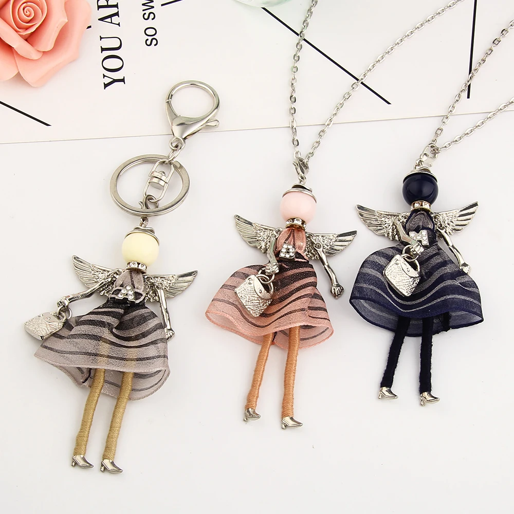 Lovely Doll Necklace Pendants Korea Fashion Dress Angel Doll KeyChains