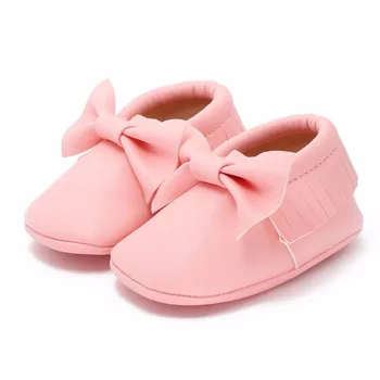 

2018 Spring & Summer PU Leather Butterfly-knot Fringe Soft Sole First Walkers Baby Girl Princess Shoes For 0-18 M Wholesale