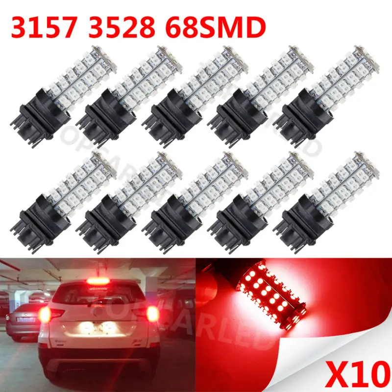 

10X Auto Red Car T25 3157 68SMD Brake Tail Stop Light LED Bulbs Led Lights For Auto 3057 3457 4157 3047 DC 12V