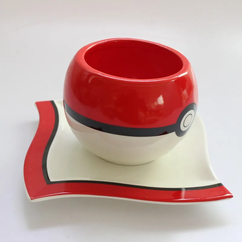 Drop shipping Pokemon Poke Ball mug and plate Handgrip Ceramic Water Milk Tea Coffee Mug Cup