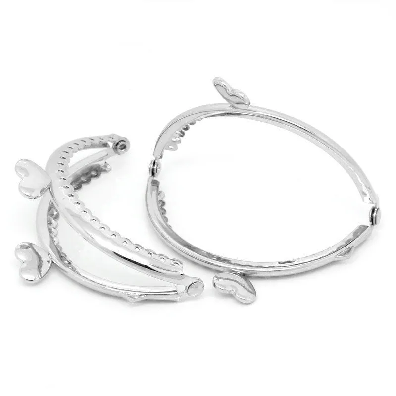 

10Pcs Silver Tone Ruffled Clutch Coins Purse Handbag Arch Frame Kiss Clasps DIY Handbag Handle Heart Head 8.5cm