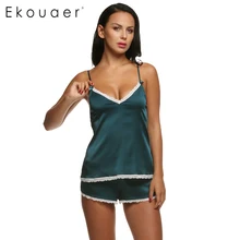 Ekouaer Women Clothes for Summer Shorts Sets V-Neck Sleepwear Satin Pajama women’s Pajamas Spaghetti Strap Lace Sexy Pajama Set
