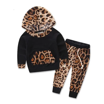 

Fashion Cool Baby Girls Clothing Set Cotton Long Sleeve Black Tops+Leopard Pants Casual Toddler 2Pcs Newborn Baby Girls Clothes