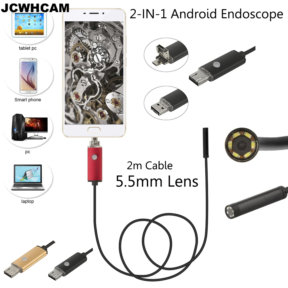 

5.5mm OD USB Android Endoscope Camera 2M Flexible Snake IP67 Waterproof Tube Inspection USB Andorid Endoscope Inspection Camera