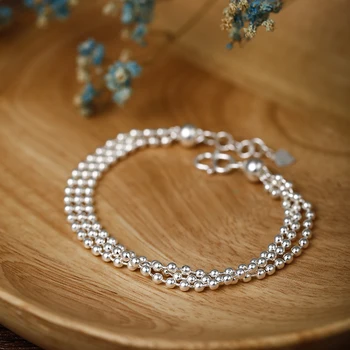 

S990 silver beads bracelet female Europe and the United States contracted the department of 3 layers of anti-allergy joss chain