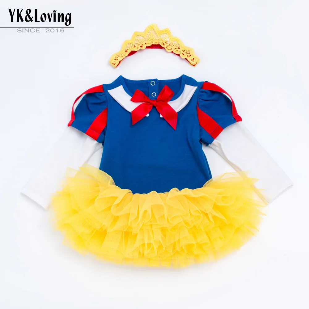 

Disney White snow princess baby bodysuit + Short skirt summer girls ball gown dress 1-2 year oldbaby dress children's clothing