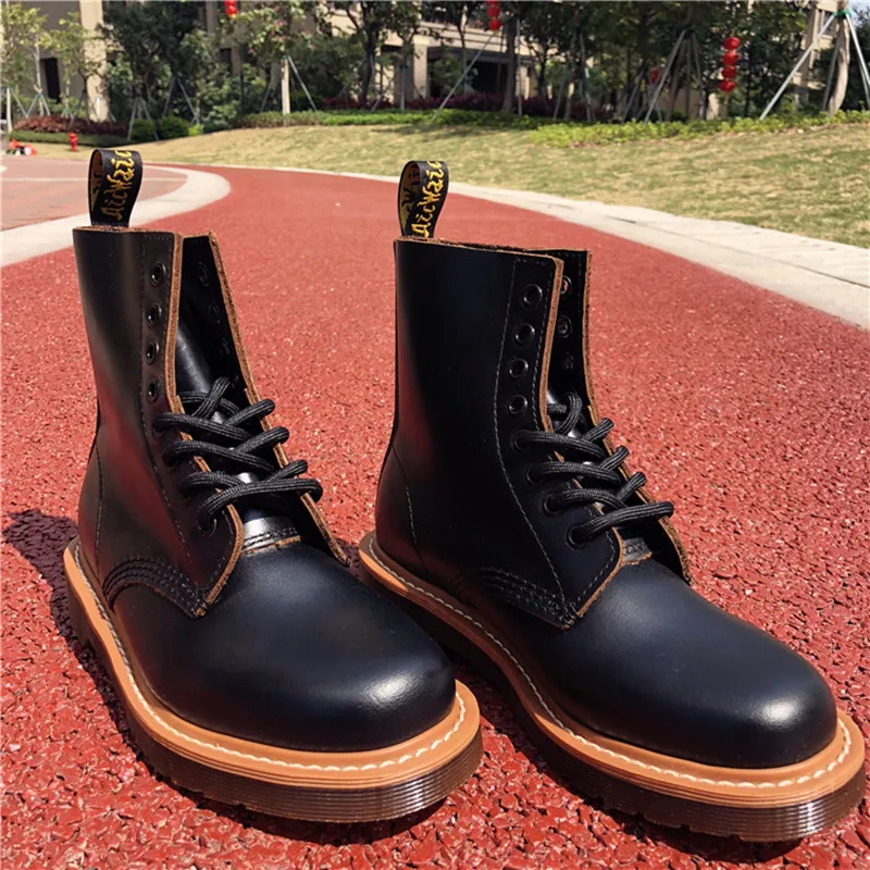 

2018 Handmade Vintage Black Leather Punk Men's Shoes Genuine Leather Men's Motorcycle Boots