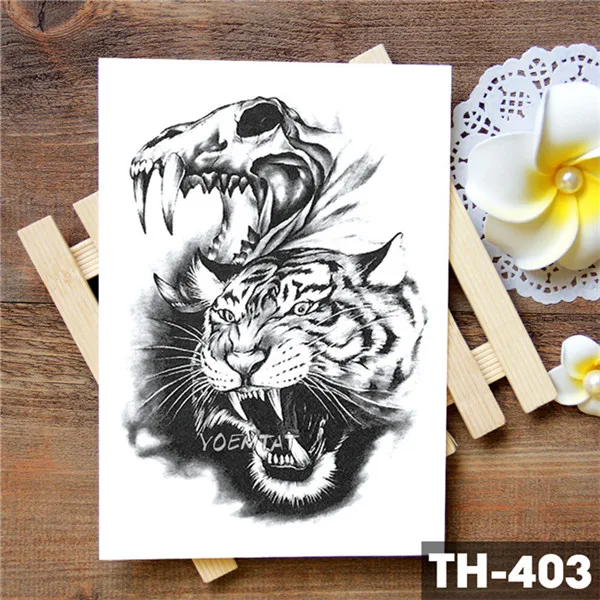 Тигр, Череп, леопард, дракон, водостойкая временная татуировка, наклейка, волк, животные, татуировки, боди-арт, рука, рука, мужская, поддельная татуировка - Цвет: 04-TH-390