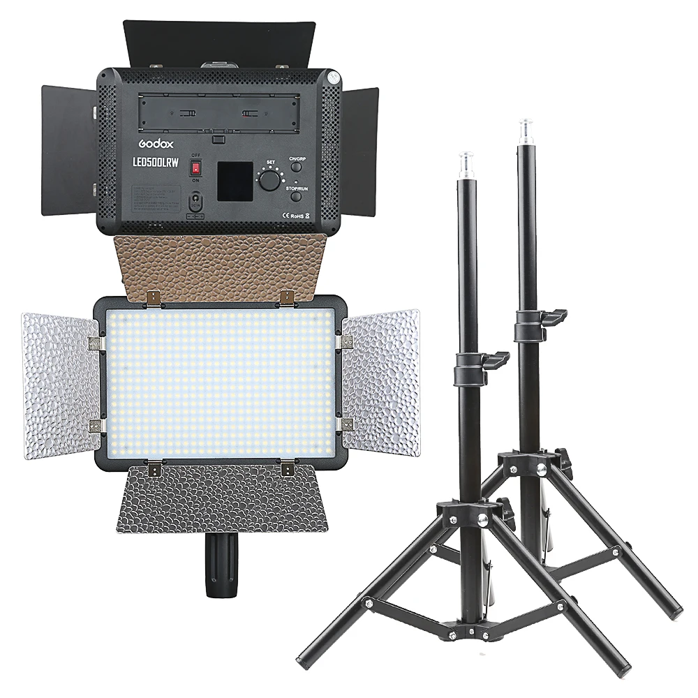 US $383.35 2X Godox LED500LR 5600K Studio Video Light W ReflectorsRemote Controller80cm 14 Screw Light Stand For Photography