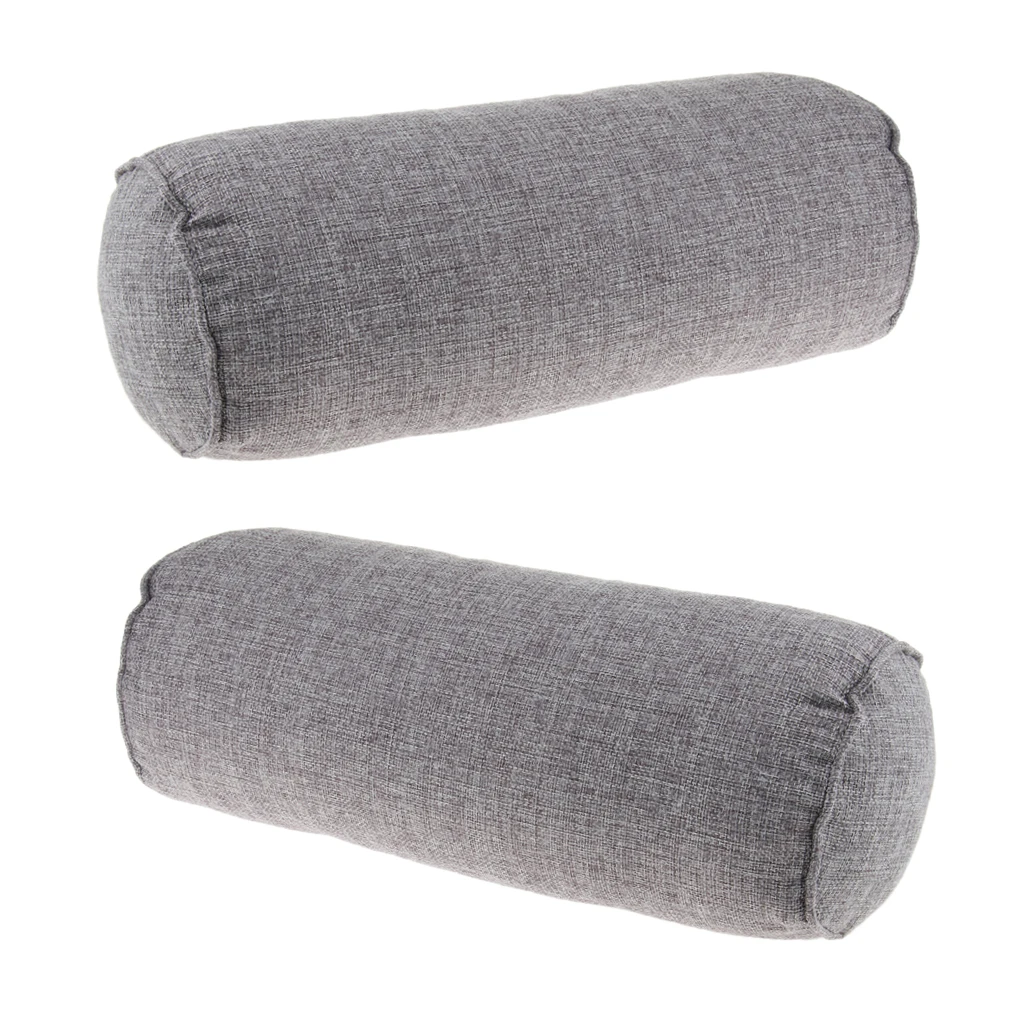 2PCS Comfort Gray Car Neck Pillow, Cervical Round Roll Office Chair Bolster Headrest Cushion, Back Shoulder Lumbar Support