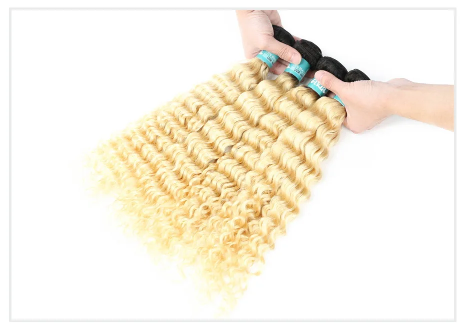 1B 613 Blonde Deep Wave Ombre Hair Bundle (18)