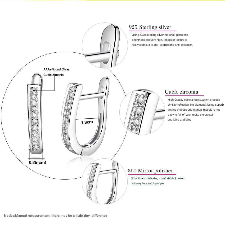 BELAWANG, новинка, модные, лучшие друзья, 925 пробы, серебряные серьги, u-образные серьги-кольца для женщин, белые серьги с кубическим цирконием