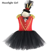 Маскарадный Детский костюм цирка рингмейстера с черным и красным бантом; платье-пачка для девочек; повязка на голову; костюм на день рождения и Хэллоуин; платья; MK0
