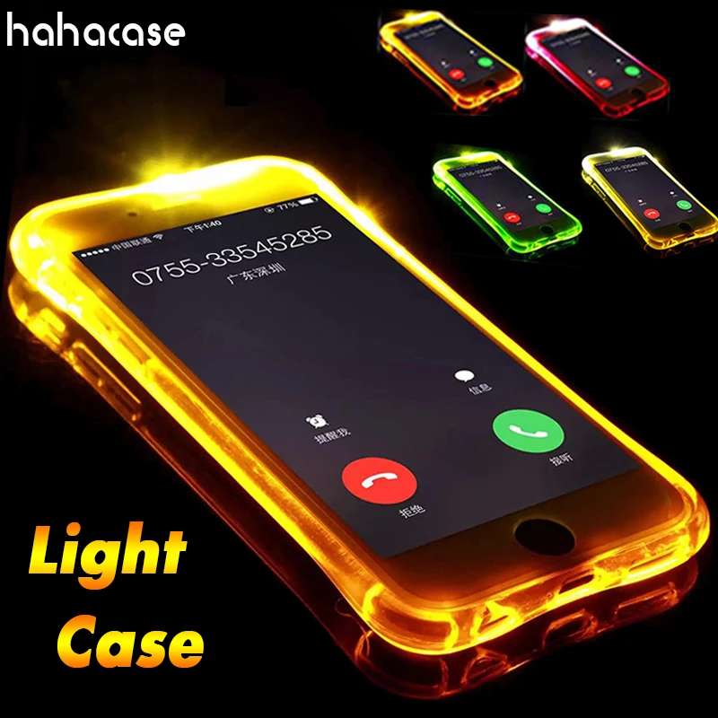 

50pcs LED Call Light Up Glitter Flash Transparent Case For iPhone XS Max XR X 8 7 6 6S Plus 5 5S Luxury Luminous Soft TPU Cover
