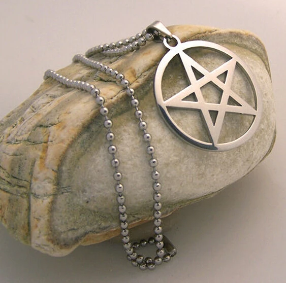 Top Selling New style Stainless Steel  pentagram Satan worship Pendant Beaded Necklace 24'' 5