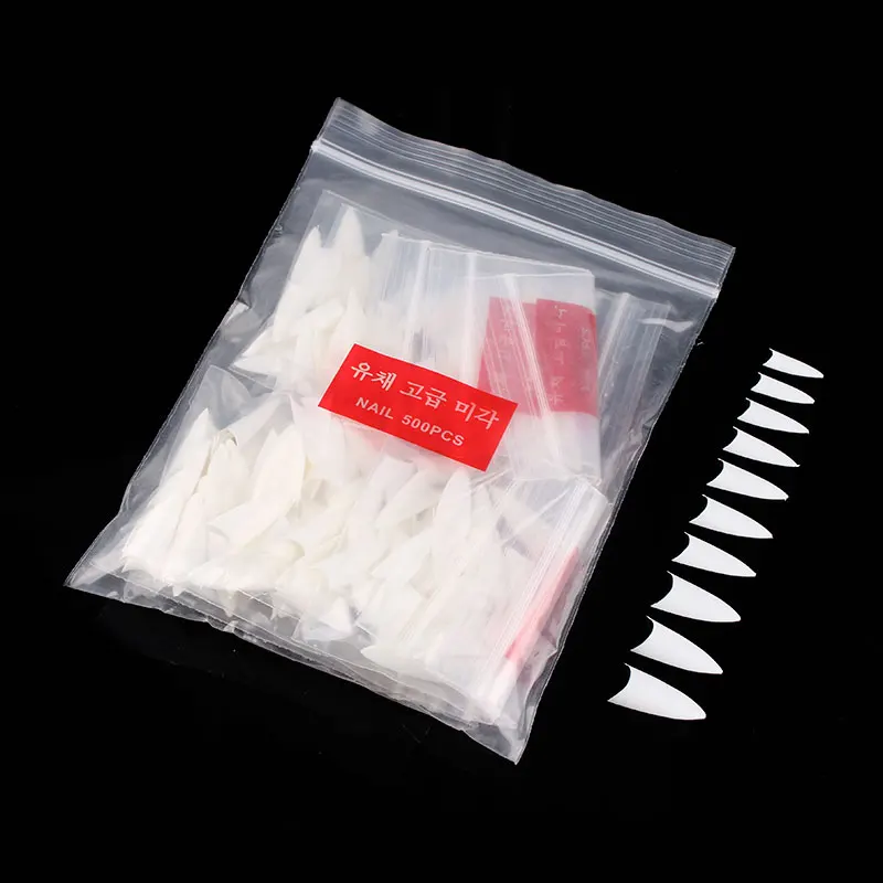 

500pcs/pack 10 Sizes Sharp Shape Nail Art Tips Full Nail False Tips Natural/Transparent/White 3 Colors Nail Art Finger Tips