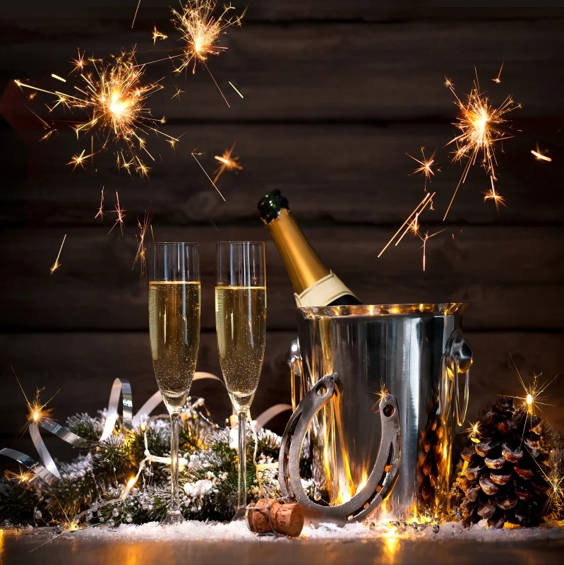 

Laeacco Wine Glass Pine Cone Firework New Year Party Photography Backgrounds Customized Photographic Backdrops For Photo Studio