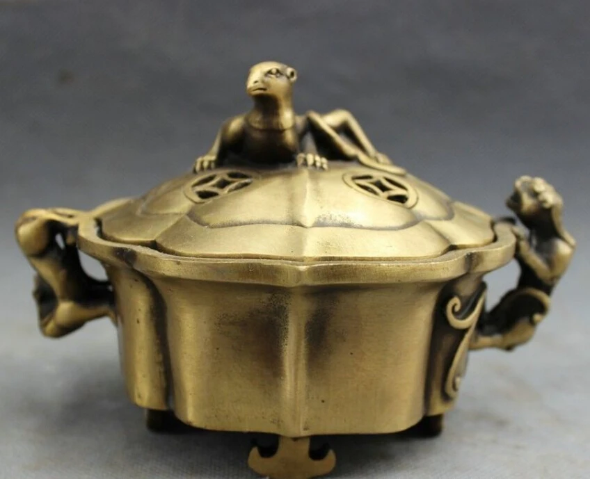 

Tibet Bronze Buddhist FengShui Lion PiXiu Beast Statue Incense Burner Censer