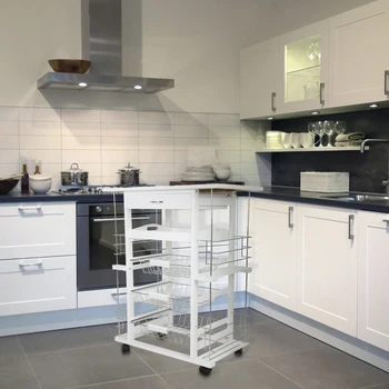 

Multifunction Moveable Kitchen Rolling Tile Top Drop Leaf Storage Trolley Cart White Four-layer Kitchen Trolley Shelf Rack HWC