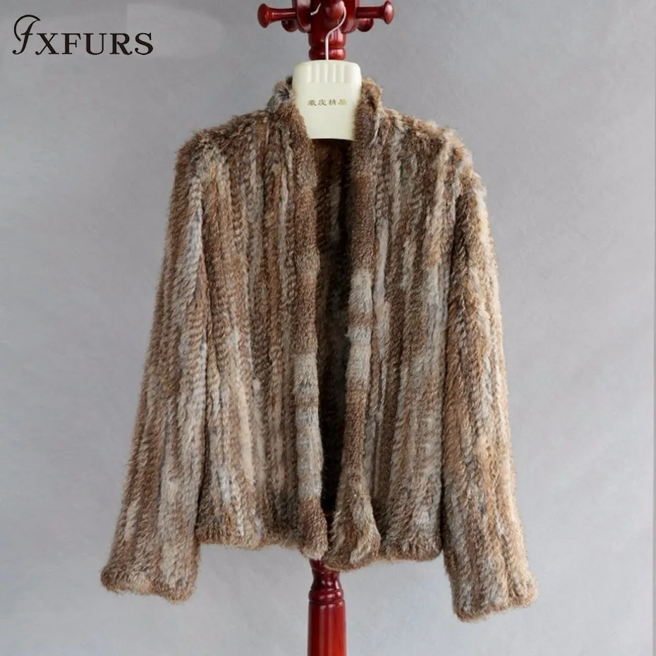 FXFURS натуральный мех кролика пальто модные меховые куртки зимняя теплая верхняя одежда кролика меховой кардиган женский стиль