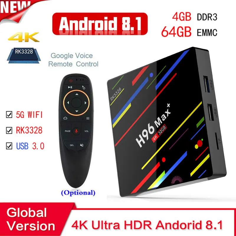 

H96 MAX Plus RK3328 Android 9.0 TV Box Smart Set top box Rockchip 4GB 32GB 64GB 2.4G/5G WIFI USB3.0 H.265 4K PK T9 HK1 X96 MAX