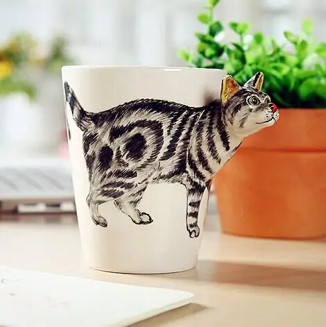 Ручная роспись 3D Животные MugCartoon собака кошка печатные творческие керамика Кофе