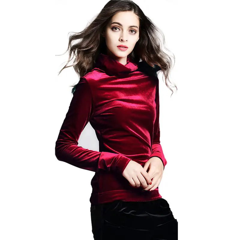 2019 Женская Весенняя новая рубашка Женский велюровый пуловер Водолазка большого