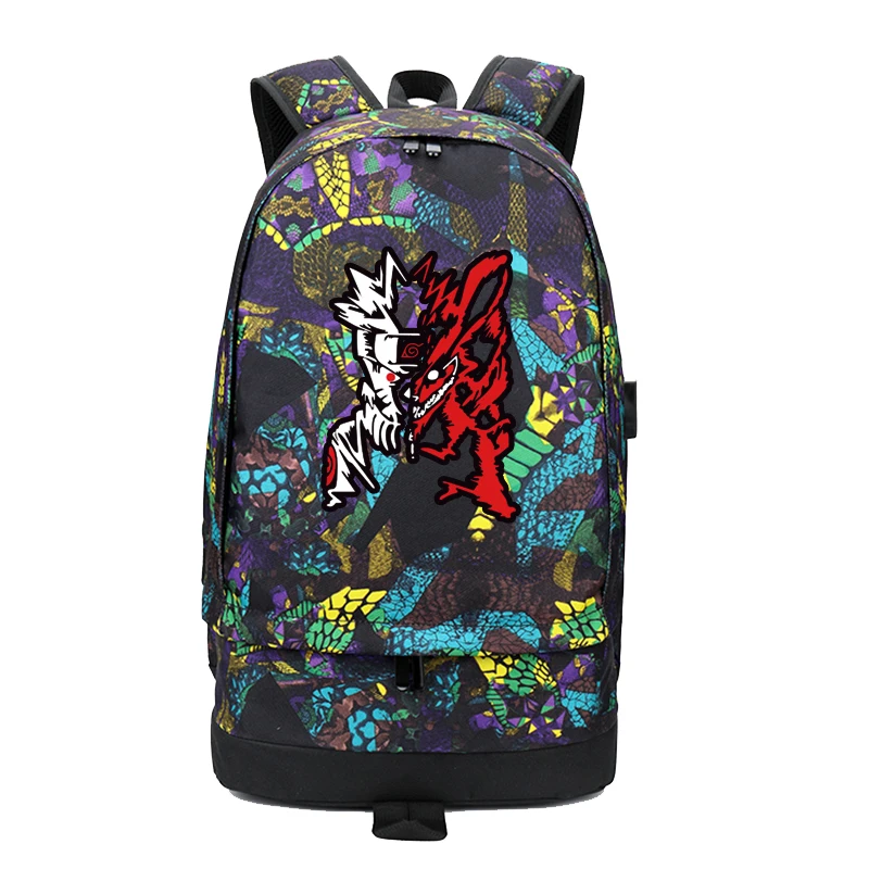 

Street Style USB Charging Laptop Backpack Graffiti Naruto Printing Backpack Canvas School Bags Unisex Travel Backpack