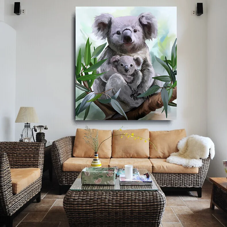 

Embelish New Design Koala And Her Baby Watercolor Wall Pictures HD Canvas Oil Painting Living Room Posters Modern Home Decor