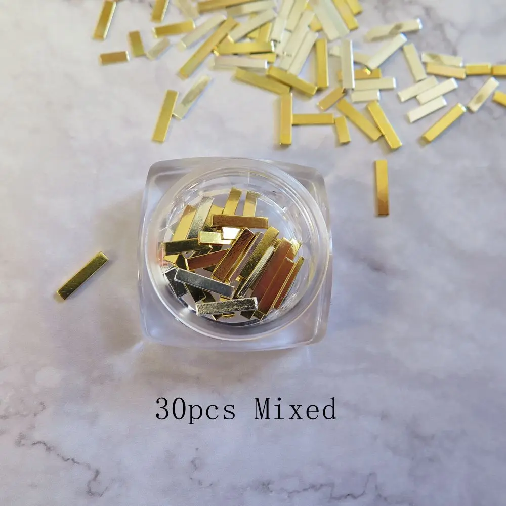 

3D Retail 30pcs/Jar Gold and Silver Rectangle Brick Shape Metal Deco Nail Art Decoration