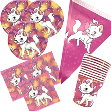 Omilut marie gato tema festa de aniversário descartável conjunto de utensílios de mesa marie gato chá de fraldas 1th aniversário suprimentos da menina dos desenhos animados festa