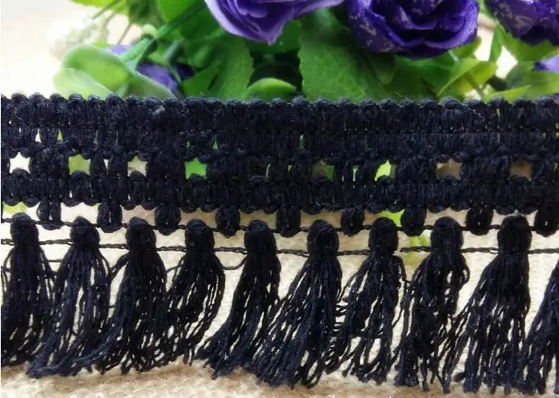 3 метра высокое качество хлопок бахрома кружево отделка DIY ремесло для одежды Швейные аксессуары дизайн кисточка кружевная ткань лента - Цвет: black