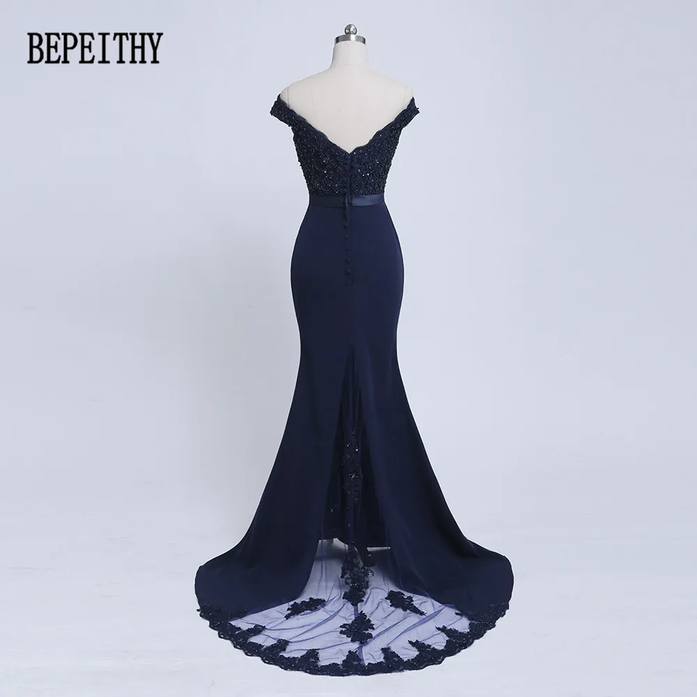 BEPEITHY 2019 Robe De Soiree Mermaid Navy Blue Belt Evening Dress Long Party Elegant Vestido De Festa Off The Shoulder Prom Gown BEPEITHY 2019 Robe De Soiree Mermaid Navy Blue Belt Evening Dress Long Party Elegant Vestido De Festa Off The Shoulder Prom Gown