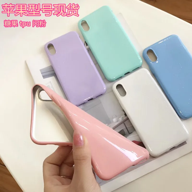 Simple pure color flicker candy For iPhone X Cartoon Cases 7 8 6 6S Plus Soft TPU Protection Back Cover With Lanyard |
