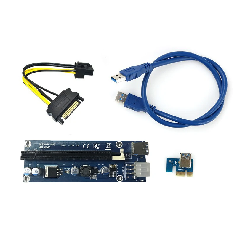 Новый PCI-E PCI Express 1x к 16x Extender адаптер Riser Card с SATA 15pin к 6pin Мощность шнур и 60 см USB3.0 для Майнинг Биткойн