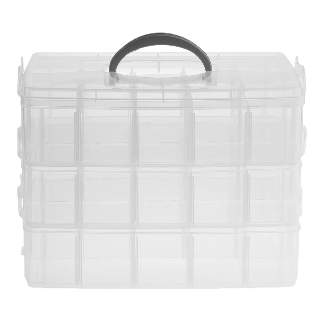 MagiDeal 3 Layer Stackable Clear Plastic Jewelry Bead Box Organizer Toy Storage Case Container with Adjustable Dividers 30 Grids