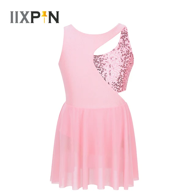 US $9.80 Girls Figure Ice skating Dress Sleeveless Asymmetrical Shiny Sequins Keyholes Roller Skating Ballet