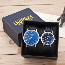 Высококачественная брендовая одежда часы пара влюбленных Кварцевые наручные часы кожаный черный ремешок часы Для мужчин и Для женщин