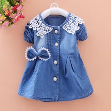 Roupa Infantil Menina/кружевное джинсовое платье принцессы с длинными рукавами и бантом для маленьких девочек; наряды; платья для девочек; повседневная детская одежда;# sg