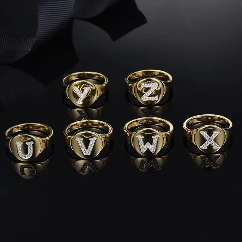 925 пробы Серебряное кольцо на палец с буквенным A-Z и кубическим цирконием A B C 26 БУКВЕННОЕ имя кольца для женщин и девушек Роскошные брендовые ювелирные изделия