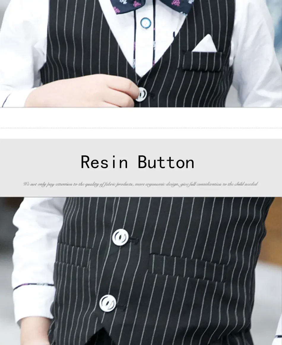 Костюм для мальчиков, рубашка+ жилет+ штаны+ галстук, 4 предмета, для свадебной вечеринки, в полоску, с цветочным принтом, строгий смокинг для мальчиков, Школьный костюм, детский весенний комплект одежды
