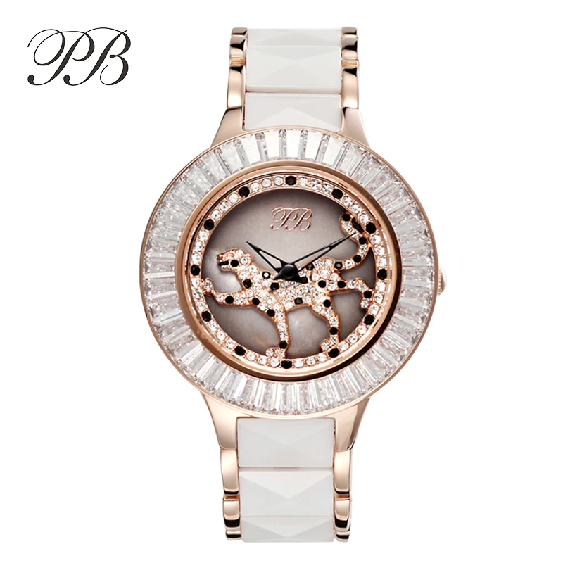 

Princess Butterfly Brand Women Cheetah Watch Leopard Ceramics Band Watch Luxury Austria Crystal Watch Lady Sapphire Wrist Watch